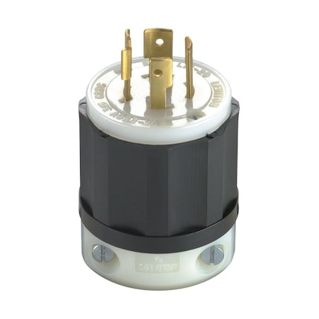 Leviton Locking Plug, L15-20P, 20 A, 250V AC, Three Phase, 3 Pole, Screw Terminals, Black, White 02421-000